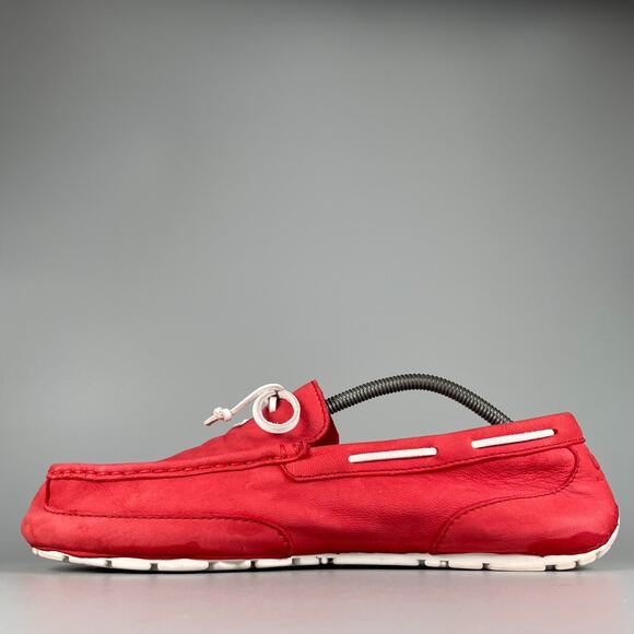 UGG Men's Size 11 Red Nubuck Moccasin Driving Loafers Shearling Slippers Casual - Picture 6 of 9